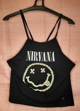 Черный женский кроп-топ с логотипом рок-группы nirvana