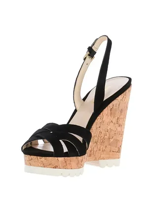Стильные черные босоножки на высокой пробковой танкетке nine west кожа р 37,5