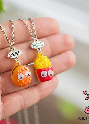Кулон парный для друзей "best buds. hamburger potato". цена за 1 пару