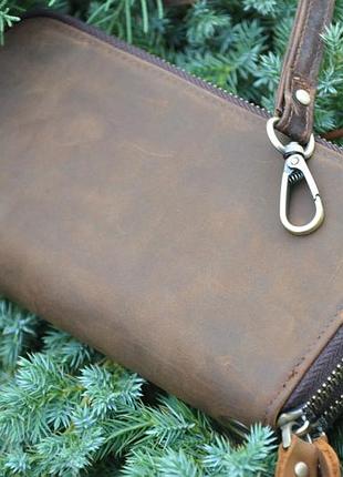 Шкіряний вінтажий клатч tiding bag в стилі унісекс, стильне коричневе шкіряне портмоне