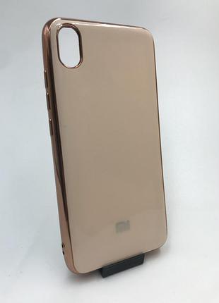 Силиконовый глянцевый чехол с логотипом для xiaomi redmi 7a бежевый