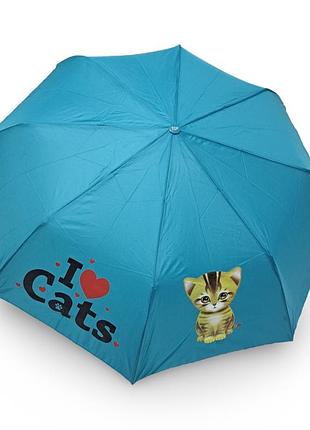 Дитяча складна парасолька toprain напівавтомат з котиками на 10 - 16 років #02089