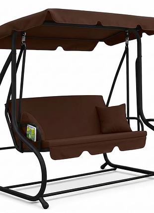 Садовые качели leobro luxury brown (lb-1044) большие уличные с подушками, 300 кг
