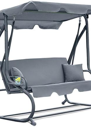 Садовые качели leobro luxury grey (lb-1042) большие, прочные, с 2 подушками и регулируемым козырьком