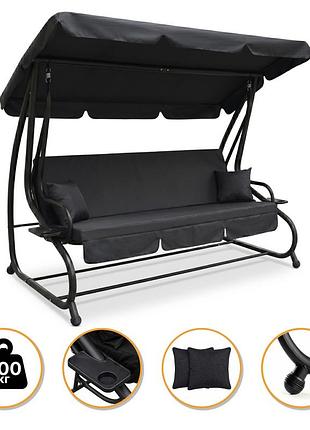 Садовые качели leobro luxury plus black (lb-1049) большие 4-местные трансформер с подушками, 230 см