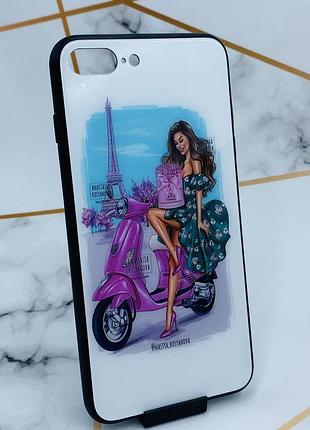 Силіконовий чохол glass case із скляною задньою панеллю для apple iphone 7 plus iphone 8 plus дівчина і вежа