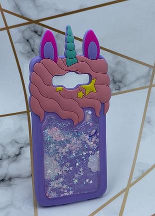 Чохол силіконовий 3d case з переливаються блиском для samsung galaxy j5 єдиноріг фіолетовий