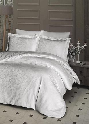 Комплект постільної білизни first choice jacquard lamone krem сатин сімейний кремовий