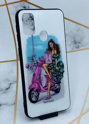Силіконовий чохол glass case зі скляною задньою панеллю для samsung galaxy m30s / м21 дівчина і вежа