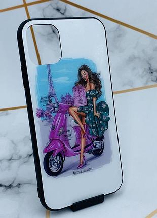 Силиконовый чехол glass case со стеклянной задней панелью для apple iphone 11 (6,1) девушка и башня