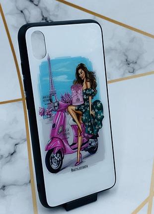 Силіконовий чохол glass case зі скляною задньою панеллю для xiaomi redmi 7a дівчина і вежа