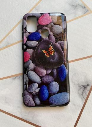 Защитный глянцевый чехол с рисунком для samsung galaxy m30s / м21 бабочка на камне