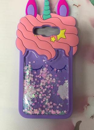 Силіконовий чохол 3d case з переливаються блиском для samsung galaxy j7(2016) j710 єдиноріг фіолетовий