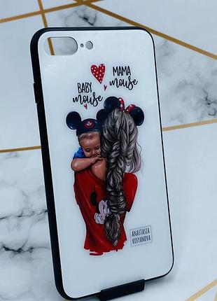 Силиконовый чехол glass case с стеклянной задней панелью для apple iphone 7 plus / 8 plus девушка с ребенком