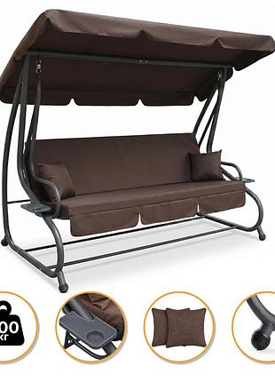 Садовые качели leobro luxury plus brown (lb-1048) большие 4 человека, раскладные, с подушками и подстаканниками