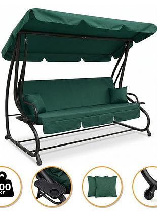 Садовые качели leobro luxury plus green 230 см, 4 человека, трансформер, со стальным каркасом и подушками (lb-1050)