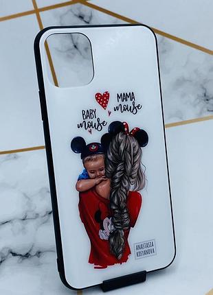 Силиконовый чехол glass case со стеклянной задней панелью для apple iphone 11 pro max (6,5) девушка с ребенком