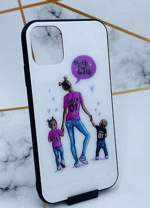 Силіконовий чохол glass case зі скляною задньою панеллю для apple iphone 11 (6,1) мама з дітьми