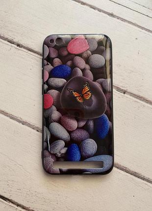 Защитный глянцевый чехол с рисунком для xiaomi redmi 5a бабочка на камне
