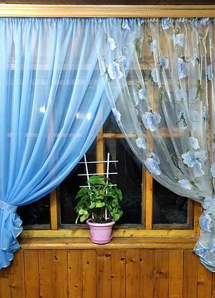 Фіранка готова коротка вероніка волошковий блакитна троянда