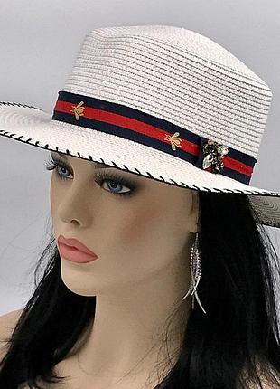 Капелюх канотьє з окантовкою (білий)