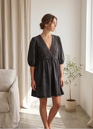 Міні-сукня asos design темно-сірого кольору з мереживною вставкою