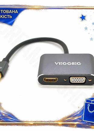 Dm конвертер minidisplay port специфікація 2.2 на hdmi та vga 25 см veggieg сріблястий для підключення spe|lz