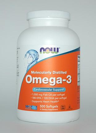 Рыбий жир, омега-3, omega-3 180 epa/120 dha, now foods, 500 гелевых капсул