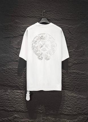 Біла оверсайз футболка chrome hearts з обʼємним логотипом