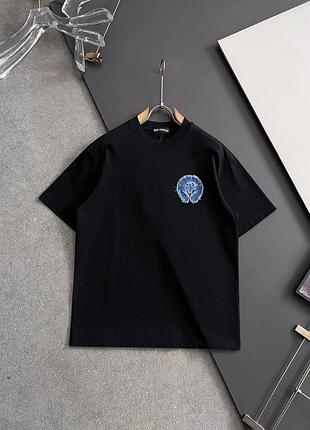 Чорна оверсайз футболка chrome hearts з джинсовим логотипом