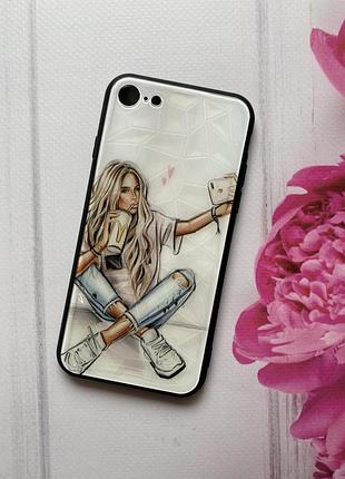 Силіконовий глянцевий чохол "скляні ромби" для aplle iphone 7 дівчина селфи