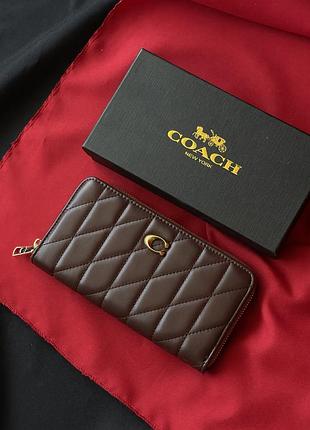 Кожаный женский портмоне 20х10 см с монетницей на молнии кошелек coach бумажник в коробочке от коуч