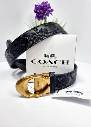 Широкий пасок в коробці шкіряний жіночий ремінь до 120см coach пояс для жінки від коуч з металевою пряжкою