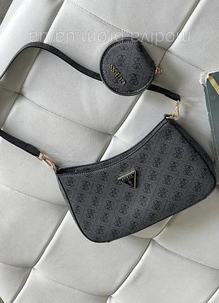 Сумочка из кожи guess багетная сумочка от гесс для женщины сумка кожаная с ручкой на плече 29х15х6 см женская