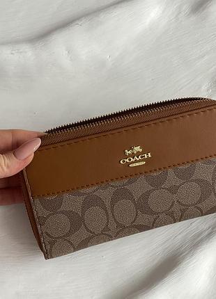 Кожаный женский кошелек 19х10 см с монетницей на молнии портмоне coach бумажник в коробочке от коуч