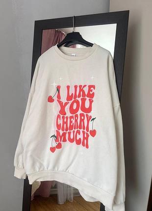 Світшот на флісі «i like you cherry much» (oversize)