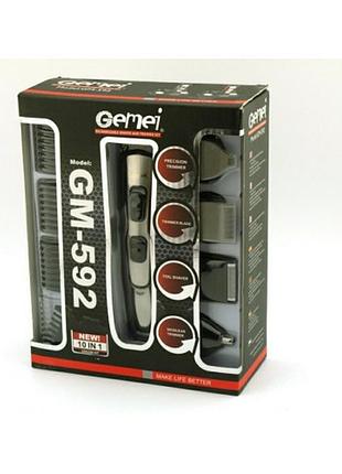Триммер 10в1 gemei gm-592 (машинка для стрижки,волос,бритва, стайлер, триммер), аккумуляторный