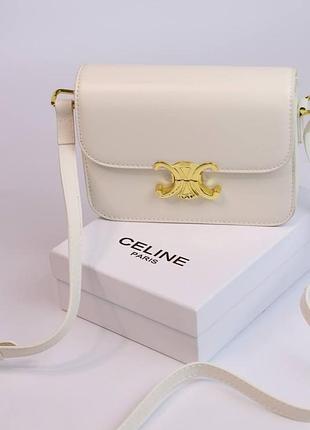 Біла жіноча маленька сумочка 18х14х6 см з ремінцем на плече від celine шкіряна міні сумка для жінки селін