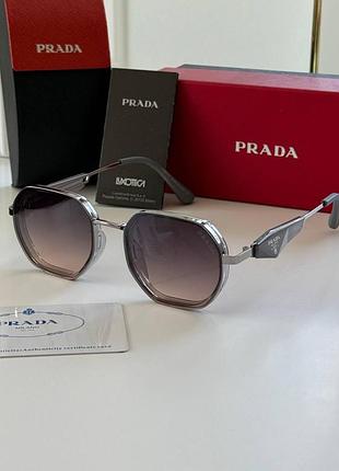 Сонцезахисні металеві окуляри в коробочці від prada жіночі круглі сонячні очки прада ободкові від сонця