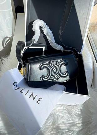 Маленькая кожаная сумочка 20х11х8 см с ремешком на плечо от celine женская мини сумка для женщины селин черная