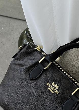 Шкіряна сумка від coach для жінки 25х20х13 см сумочка з двома ручками та ремінцем через плече чорна зі шкіри коуч