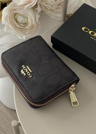 Маленький женский кошелек 12х9 см coach на молнии кожаный мини бумажник от коуч в коробочке