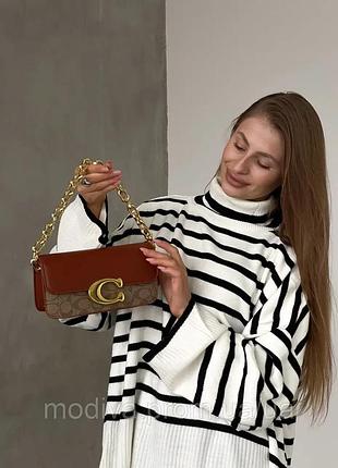 Шкіряна сумка кросс боді 23х12х7 см для жінки coach жіноча сумка з ручкою ланцюжком та ремінцем через плече від коуч