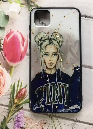 Защитный глянцевый чехол с рисунком для huawei y5p девушка в чёрном