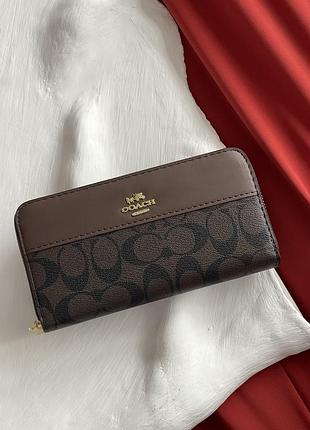 Кожаный женский кошелек 19х10 см с монетницей на молнии портмоне coach бумажник в коробочке от коуч