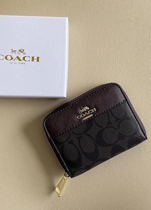 Женский маленький кошелек 12х9 см coach на молнии кожаный мини бумажник от коуч в коробочке
