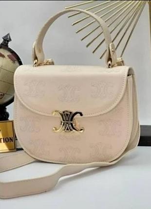 Женская сумка крос боди селин сумочка для женщины 18х22 см от celine сумка с ручкой и ремешком через плече бежевая