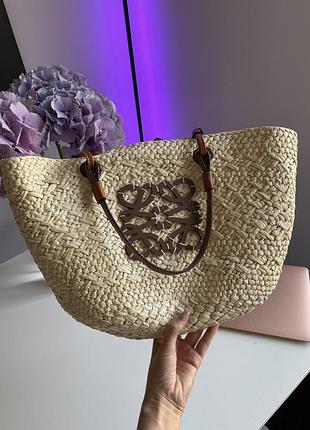 Солом'яний шопер плетений лоев жіноча сумка з соломи від loewe 47х30х6 см сумочка з ручками для жінки