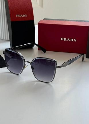 Сонцезахисні ободкові окуляри в коробочці від prada металеві жіночі сонячні очки прада від сонця
