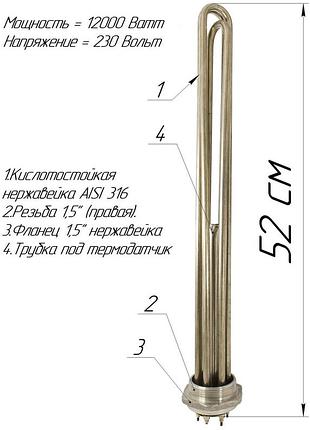 Блок-тэн 12,0 квт резьба 2" нержавейка